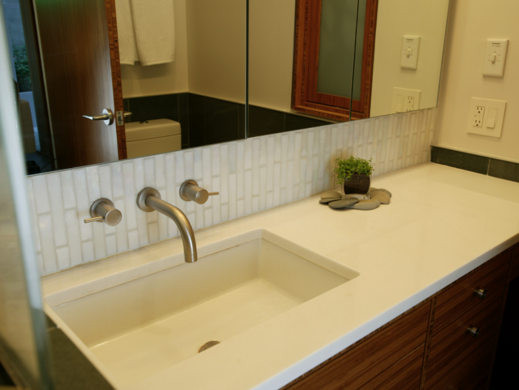 A guest with bamboo cabinets